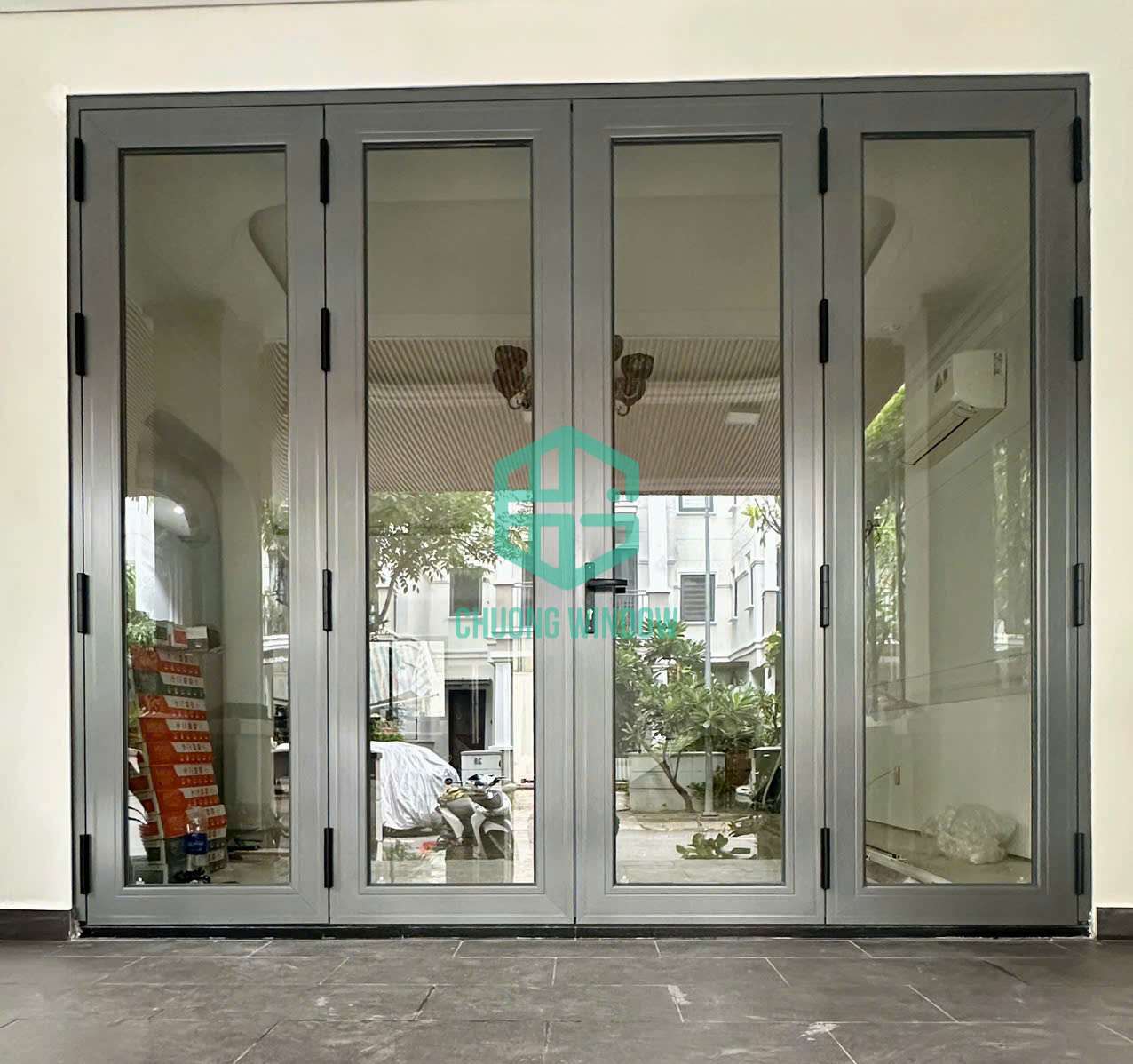 Cửa chính nhôm Xingfa kính cường lực-Mẫu 02